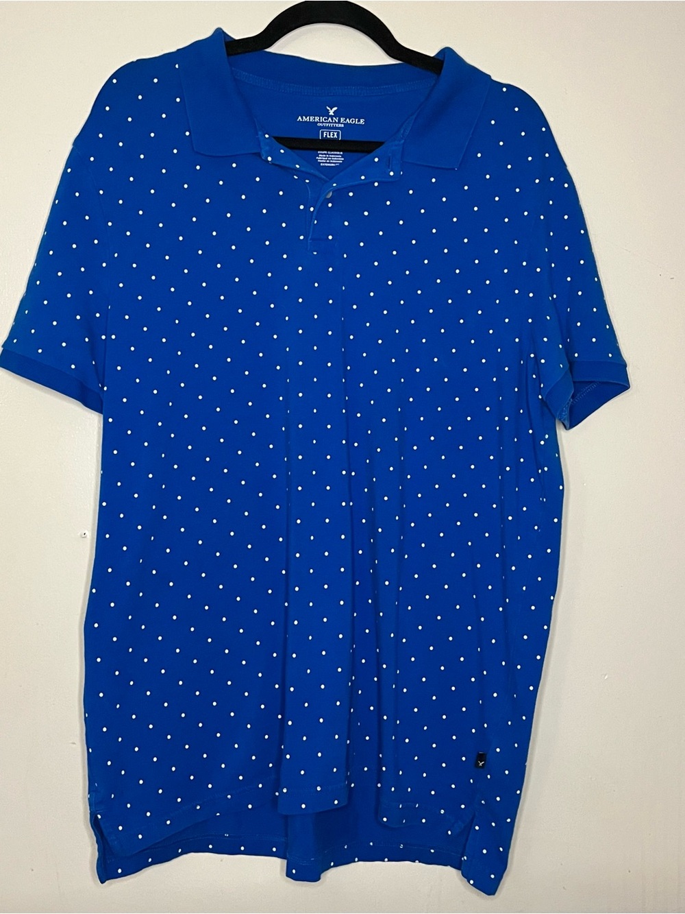 American Eagle Outfitters Royal Blue Polo with White Polka Dots